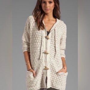 Free People Cream Hooded Cardigan